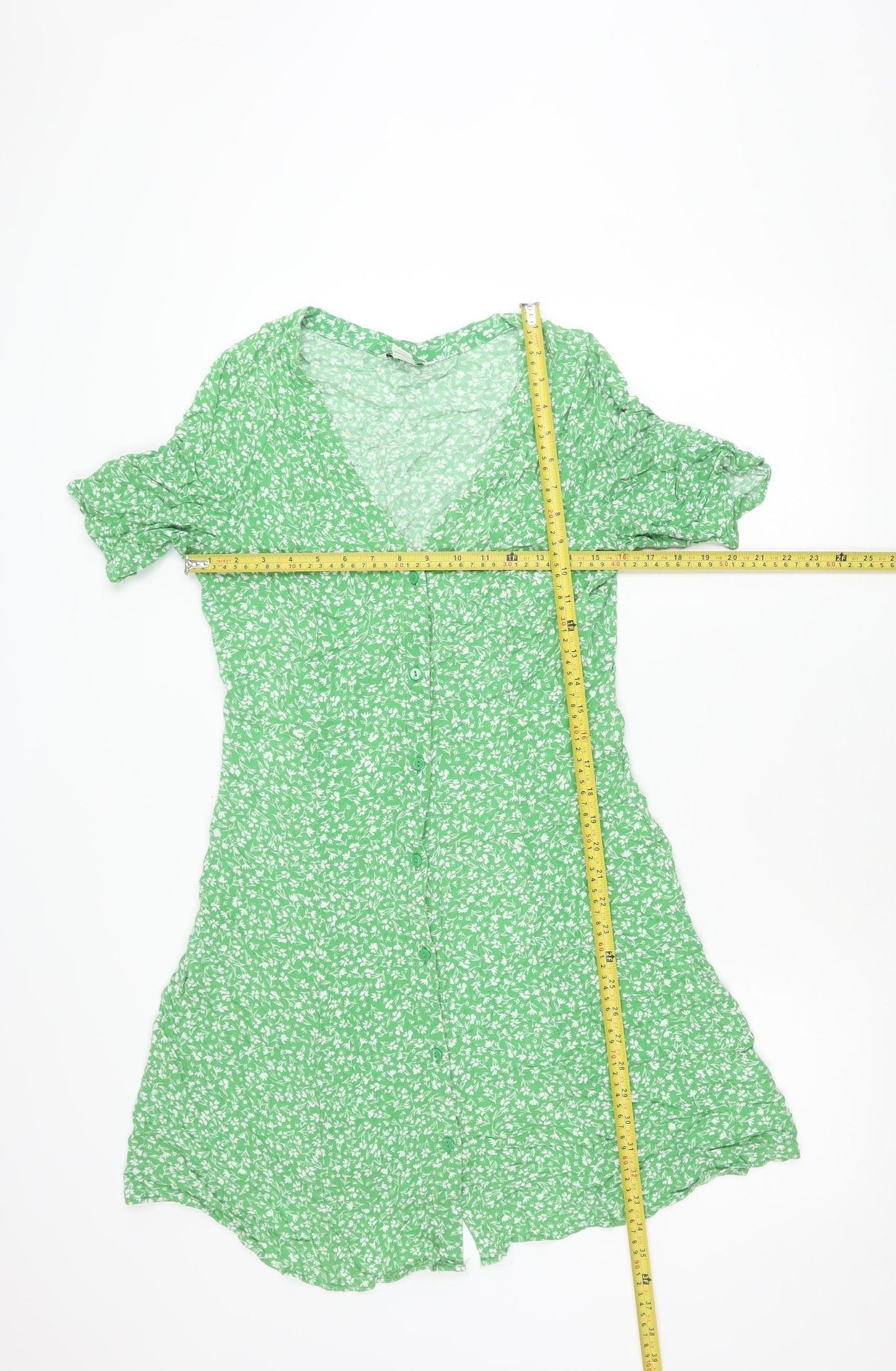 Monki Women’s Green Floral Viscose Midi Shirt Dress Size S