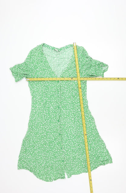 Monki Women’s Green Floral Viscose Midi Shirt Dress Size S