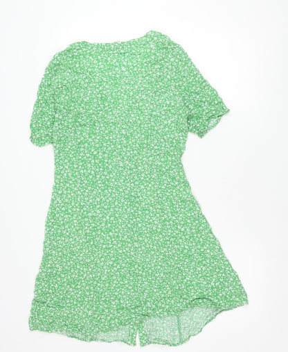 Monki Women’s Green Floral Viscose Midi Shirt Dress Size S
