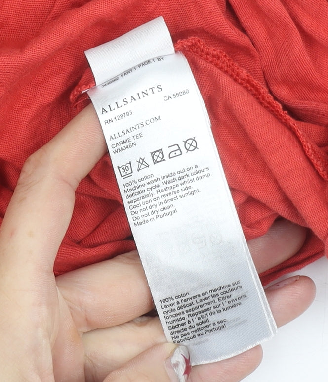 AllSaints Women Red Cotton Short Sleeve T-Shirt Size S Casual