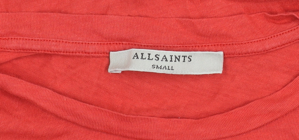 AllSaints Women Red Cotton Short Sleeve T-Shirt Size S Casual