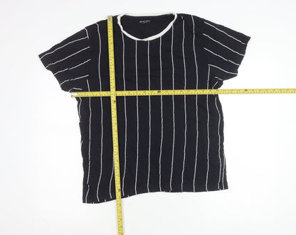 Brave Soul Womens Black Striped Cotton T-Shirt Size L
