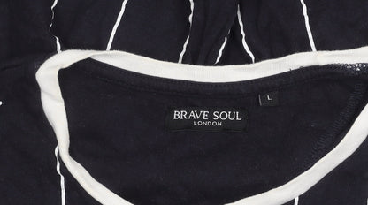 Brave Soul Womens Black Striped Cotton T-Shirt Size L