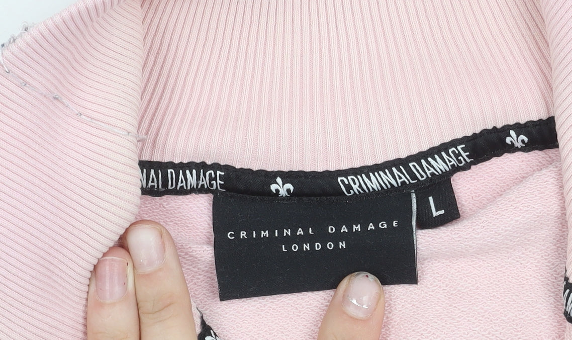 Criminal Damage Women’s Pink Varsity Jacket Size L Cotton Casual Zip Up