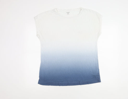 Marks and Spencer Women’s Blue White Ombre Crew Neck Relaxed Fit T-Shirt Size 12