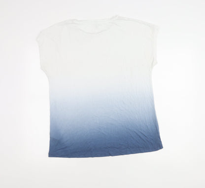 Marks and Spencer Women’s Blue White Ombre Crew Neck Relaxed Fit T-Shirt Size 12