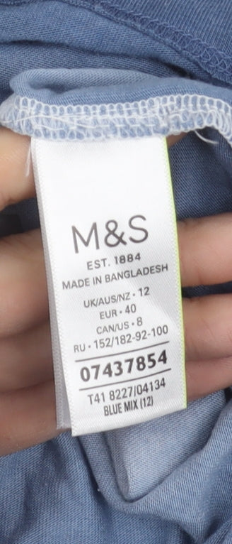 Marks and Spencer Women’s Blue White Ombre Crew Neck Relaxed Fit T-Shirt Size 12