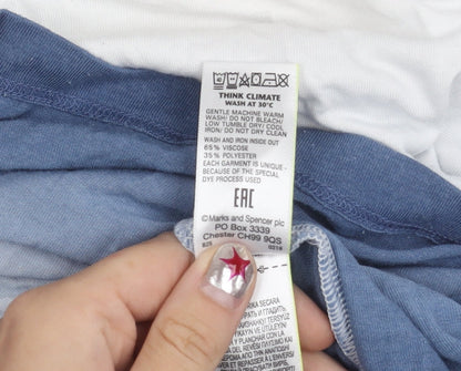 Marks and Spencer Women’s Blue White Ombre Crew Neck Relaxed Fit T-Shirt Size 12