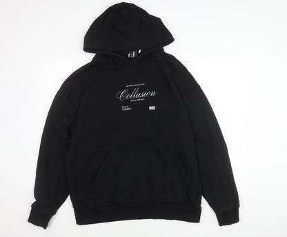 Collusion Womens Black Hoodie UK 10 Pullover Cotton Casual
