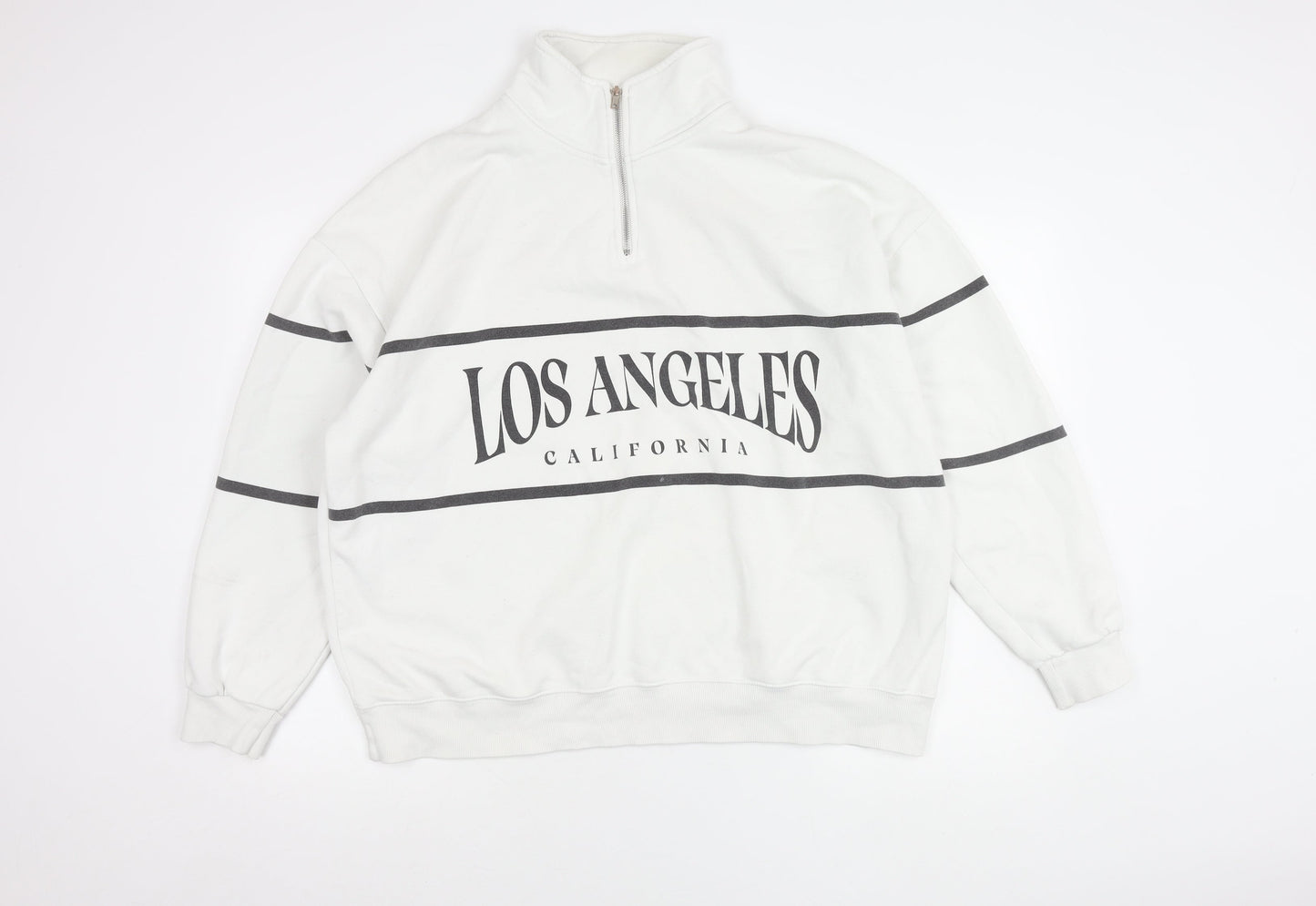 Unisex Adults UK Size XL Pull&Bear White Pullover Sweatshirt