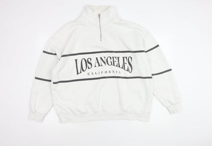 Unisex Adults UK Size XL Pull&Bear White Pullover Sweatshirt