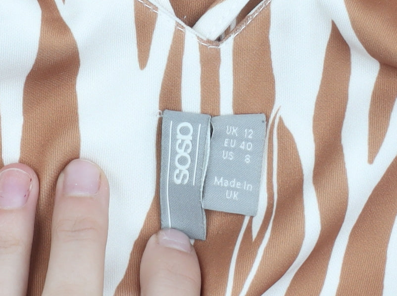 ASOS Women’s Brown Zebra Print Slip Dress Size 12 Summer Casual