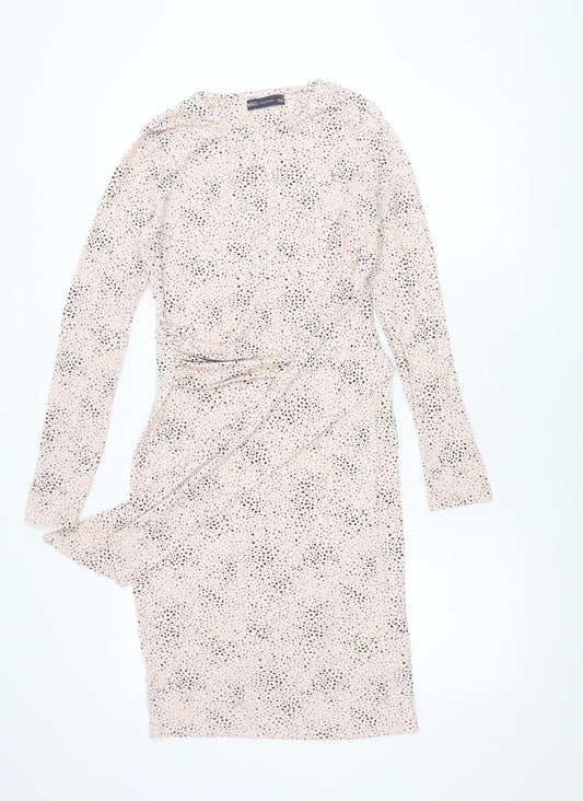 Marks and Spencer Womens Beige Polka Dot Wrap Dress Size 6