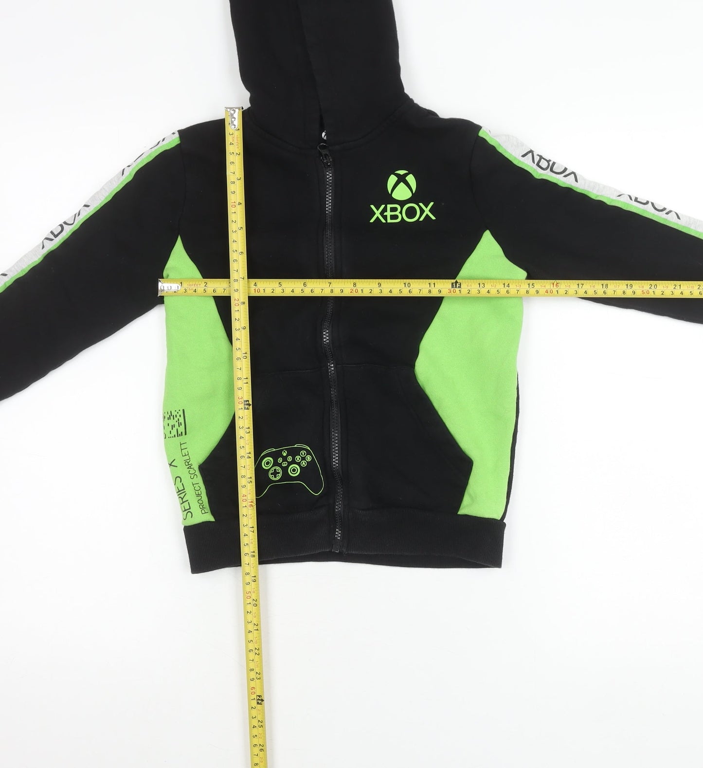 Xbox Boys Black 7 Years Full Zip Hoodie Jacket with Green Panels