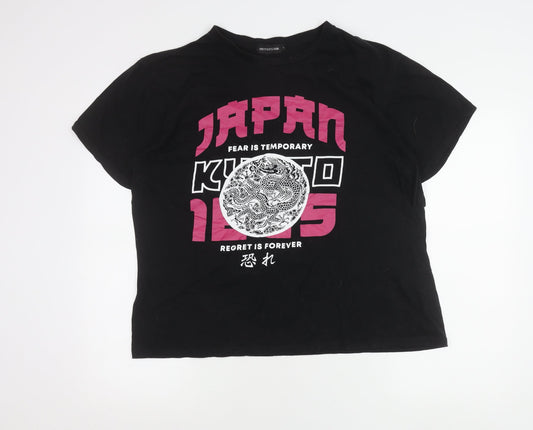 PrettyLittleThing Womens Black Graphic Dragon Print Cropped T-Shirt L