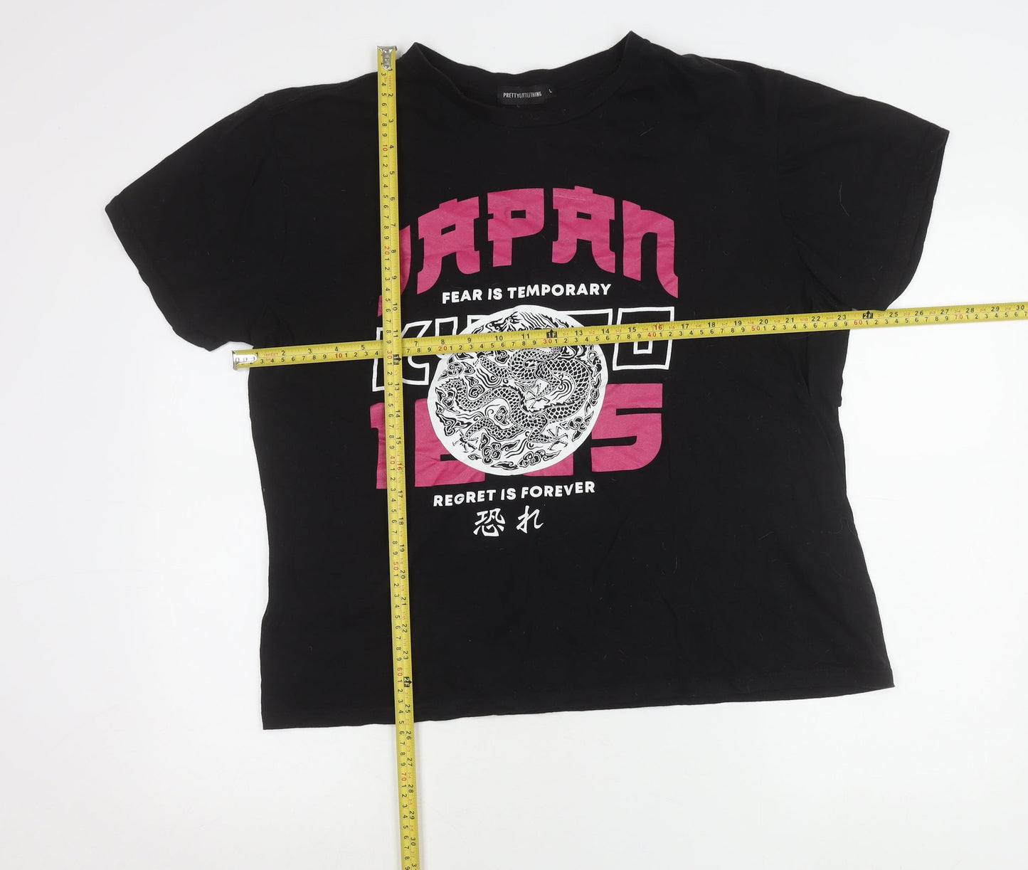 Womens UK Size L PRETTYLITTLETHING Black Cropped T-Shirt