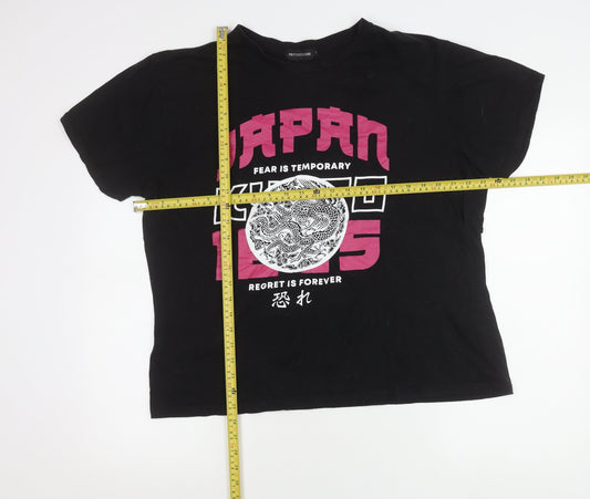 PrettyLittleThing Womens Black Graphic Dragon Print Cropped T-Shirt L