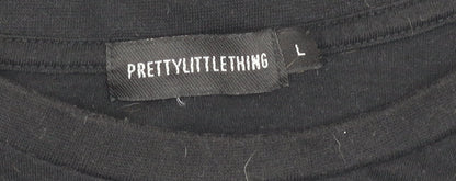 Womens UK Size L PRETTYLITTLETHING Black Cropped T-Shirt