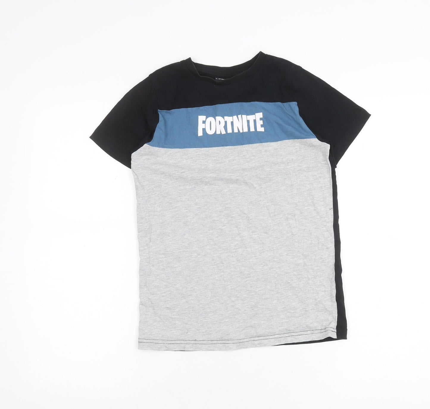 Fortnite Boys Black Blue Grey Colourblock Logo T-Shirt Size S Vanilla Underground