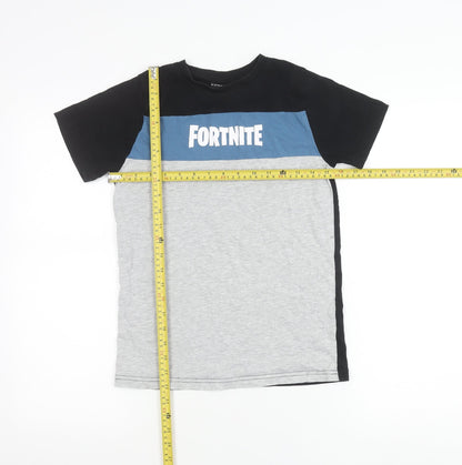 Fortnite Boys Black Blue Grey Colourblock Logo T-Shirt Size S Vanilla Underground