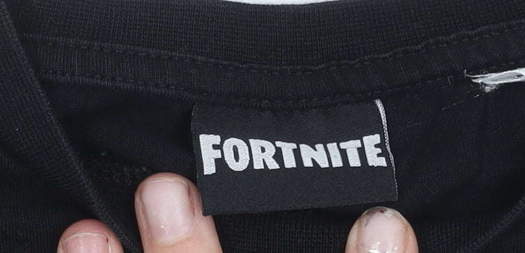 Fortnite Boys Black Blue Grey Colourblock Logo T-Shirt Size S Vanilla Underground