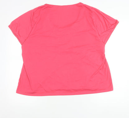 Cotton Traders Womens Pink Scoop Neck Crochet Detail T-Shirt Size 26