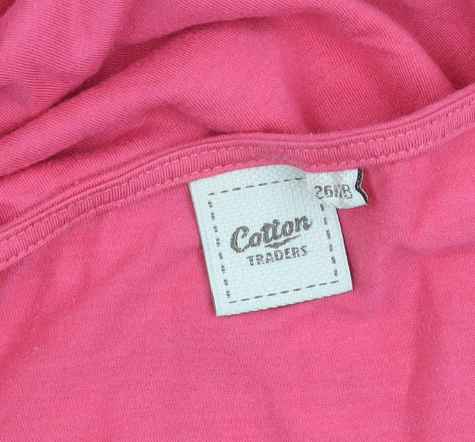 Cotton Traders Womens Pink Scoop Neck Crochet Detail T-Shirt Size 26