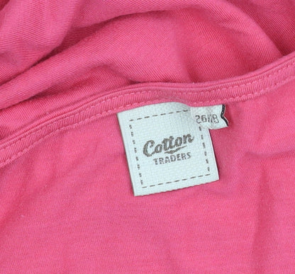 Cotton Traders Womens Pink Scoop Neck Crochet Detail T-Shirt Size 26