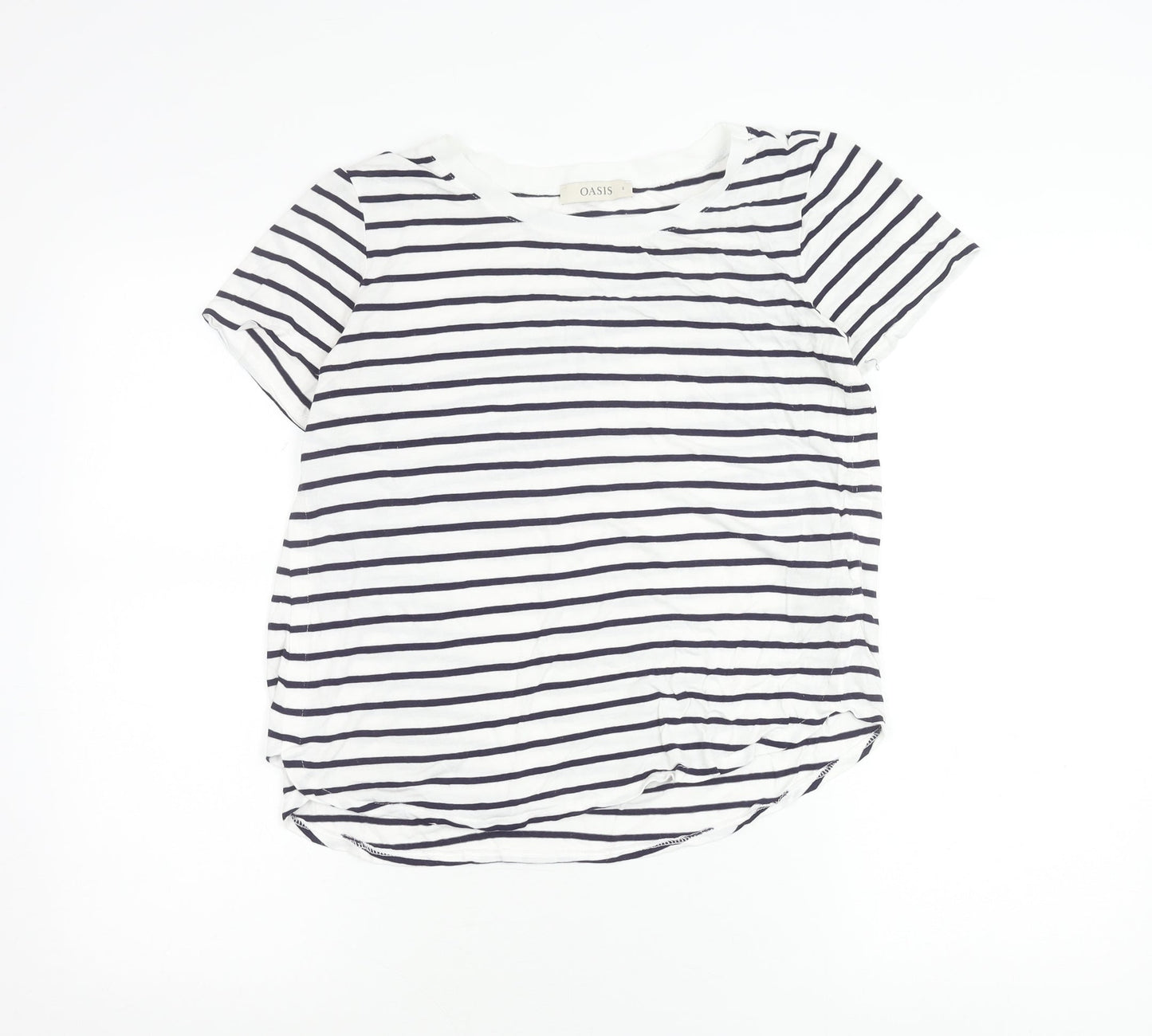 Oasis Women’s White Stripe T-Shirt Size S Short Sleeve Viscose