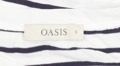 Oasis Women’s White Stripe T-Shirt Size S Short Sleeve Viscose