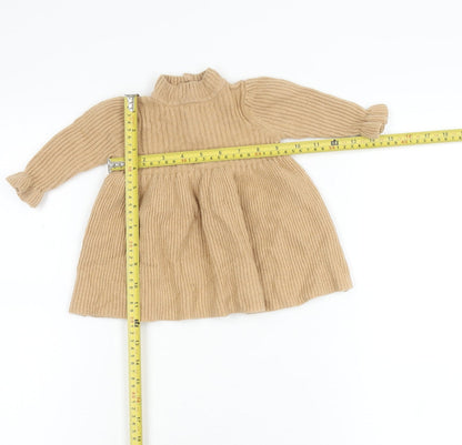 Baby GAP Girls Beige Knit A-Line Dress 3-6 Months Long Sleeve Winter