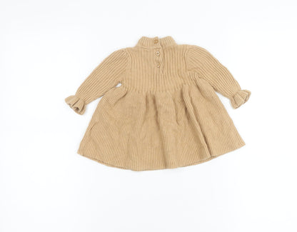 Baby GAP Girls Beige Knit A-Line Dress 3-6 Months Long Sleeve Winter