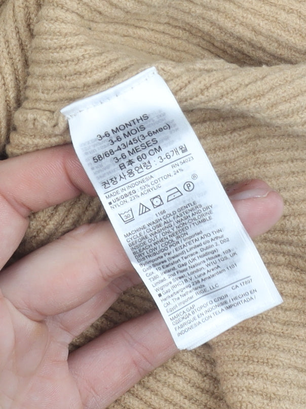 Baby GAP Girls Beige Knit A-Line Dress 3-6 Months Long Sleeve Winter