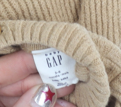 Baby GAP Girls Beige Knit A-Line Dress 3-6 Months Long Sleeve Winter