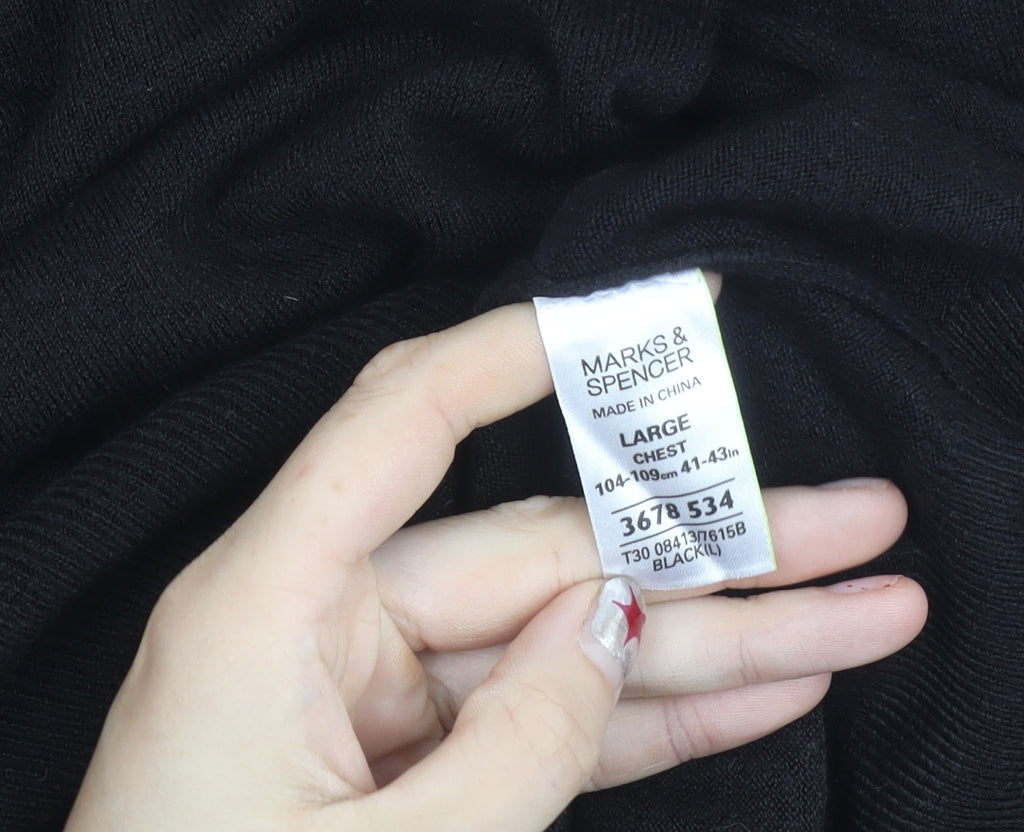 Marks and Spencer Men's Black V-Neck Acrylic Knit Jumper Size L