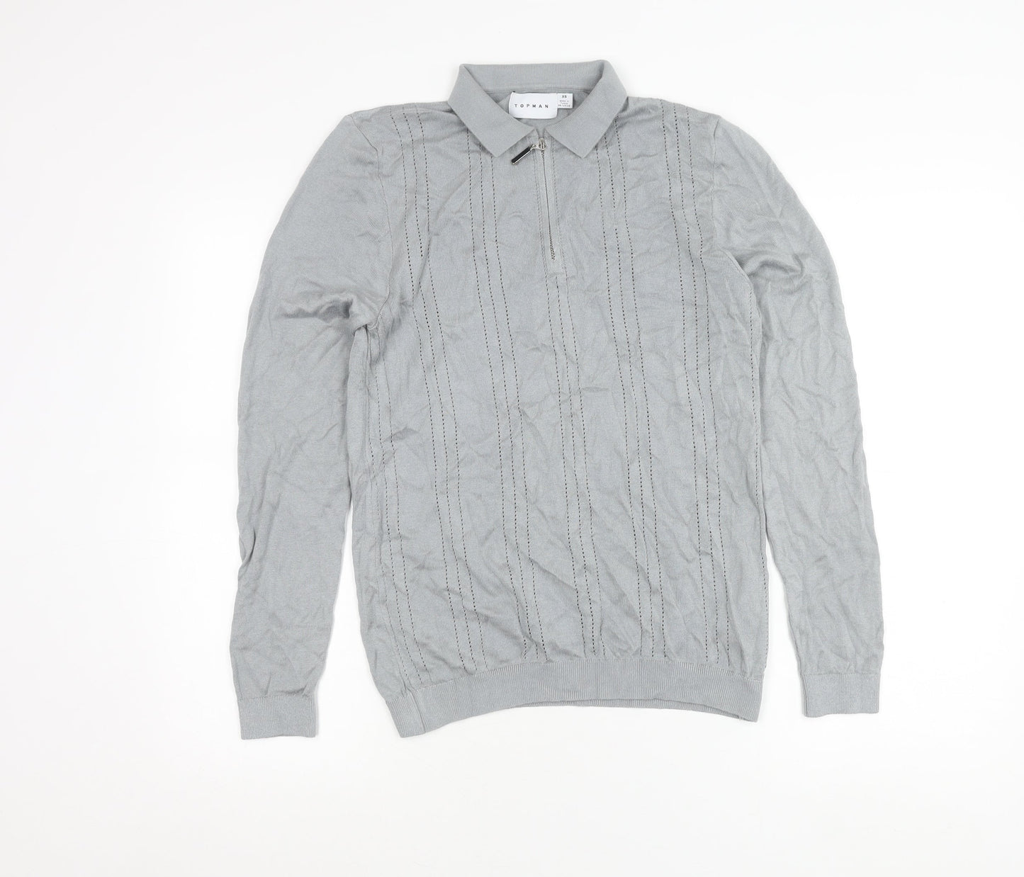 Topman Men’s Grey Long Sleeve Polo Shirt XS 1/4 Zip Knit