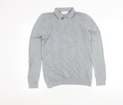Topman Men’s Grey Long Sleeve Polo Shirt XS 1/4 Zip Knit