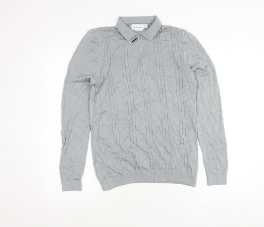 Topman Men’s Grey Long Sleeve Polo Shirt XS 1/4 Zip Knit