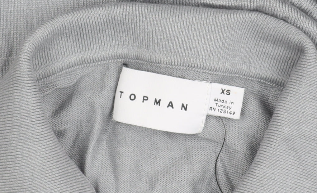 Topman Men’s Grey Long Sleeve Polo Shirt XS 1/4 Zip Knit