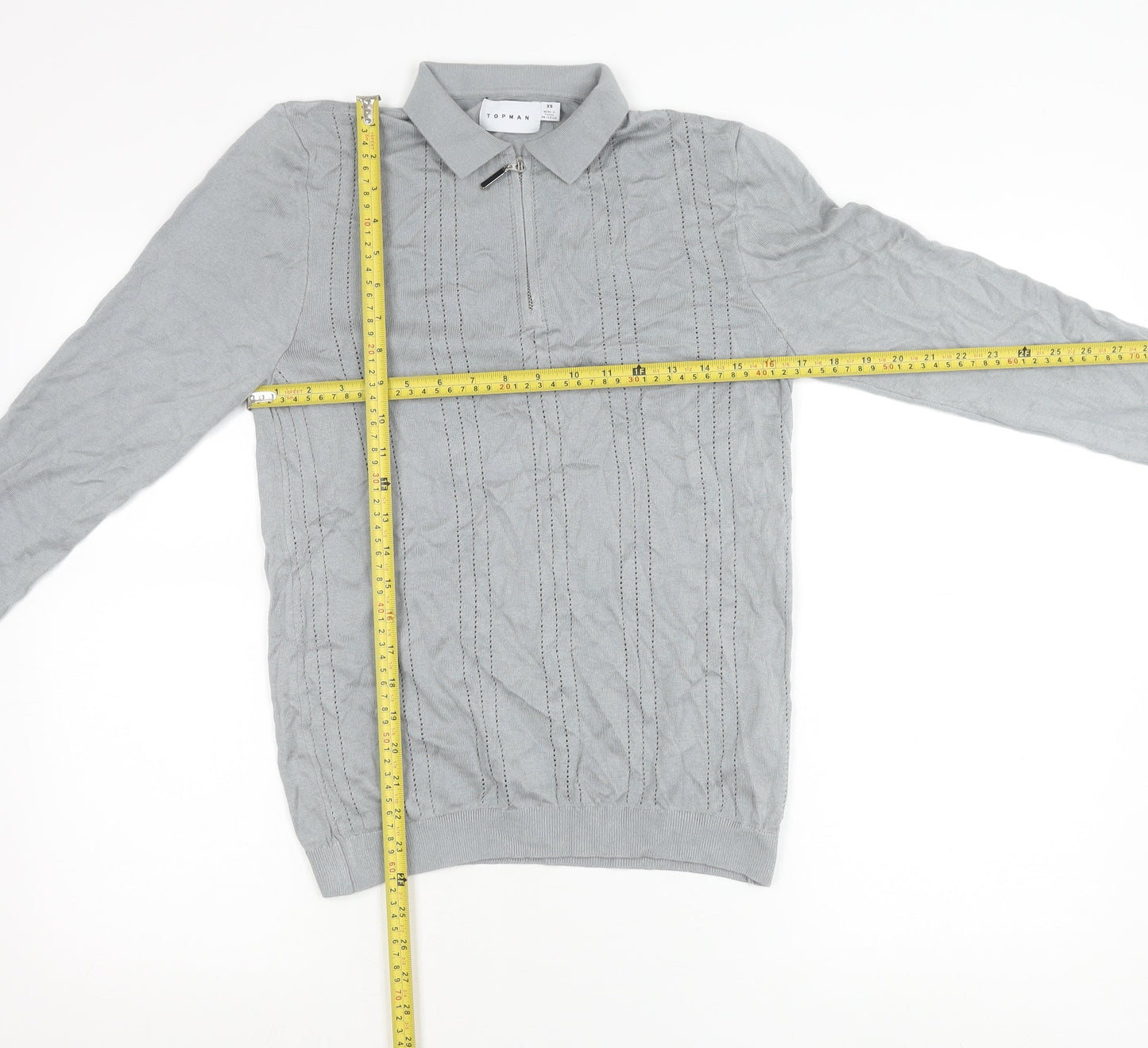 Topman Men’s Grey Long Sleeve Polo Shirt XS 1/4 Zip Knit