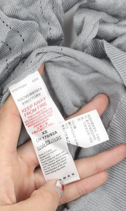 Topman Men’s Grey Long Sleeve Polo Shirt XS 1/4 Zip Knit