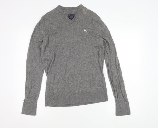 Abercrombie & Fitch Mens Grey V-Neck Jumper Size S Slim Fit