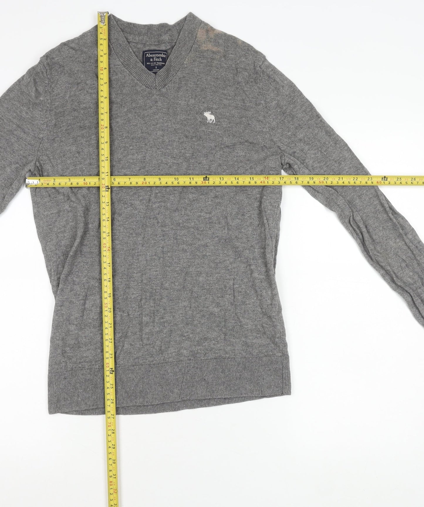 Abercrombie & Fitch Mens Grey V-Neck Jumper Size S Slim Fit