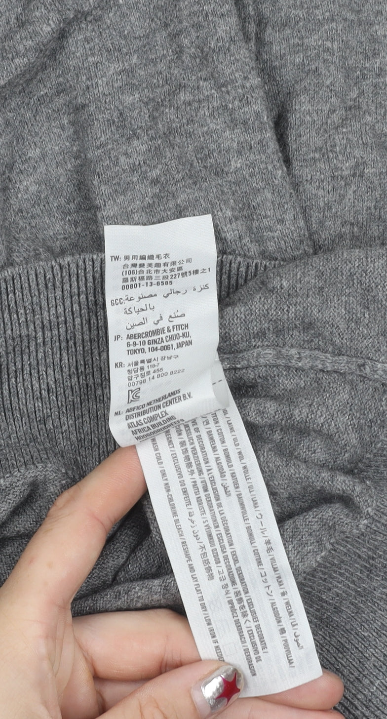 Abercrombie & Fitch Mens Grey V-Neck Jumper Size S Slim Fit