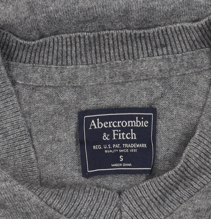 Abercrombie & Fitch Mens Grey V-Neck Jumper Size S Slim Fit
