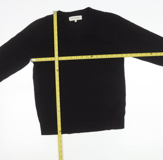 River Island Men's Black V-Neck Cotton Pullover Jumper Size S
