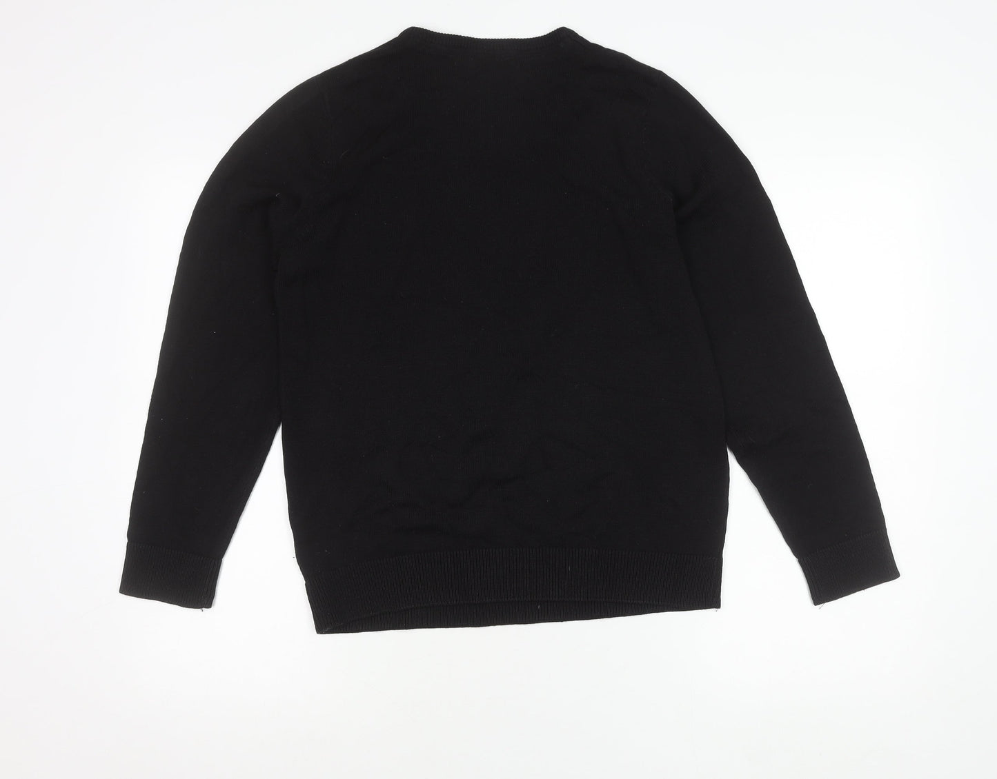 River Island Men's Black V-Neck Cotton Pullover Jumper Size S