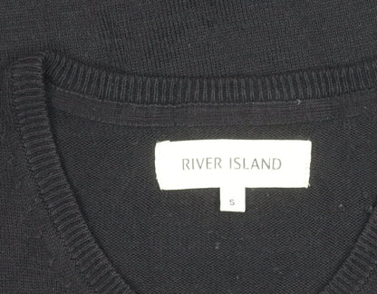 River Island Men's Black V-Neck Cotton Pullover Jumper Size S
