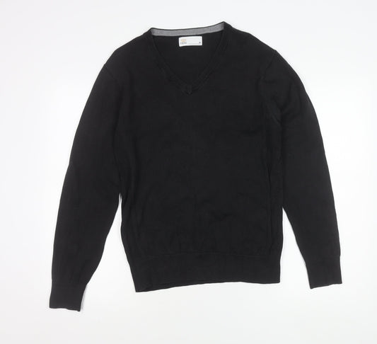 Next Mens Black V-Neck Knit Jumper M Regular Long Sleeve Pullover