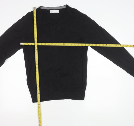 Next Mens Black V-Neck Knit Jumper M Regular Long Sleeve Pullover